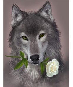 Grey wolf with Flower paint by numbers