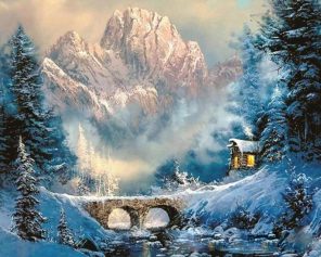 Mountains Winter Scene paint by numbers