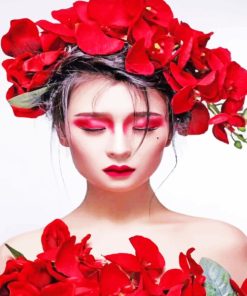 Girl With Red Flowers In Hair paint by numbers