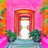 Pink Mexican Architecture paint by numbers