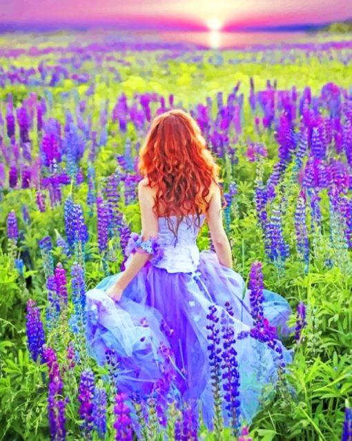Girl In Lavender Fields paint by numbers