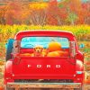 Dog And Pumpkins In A Red Truck Paint by numbers