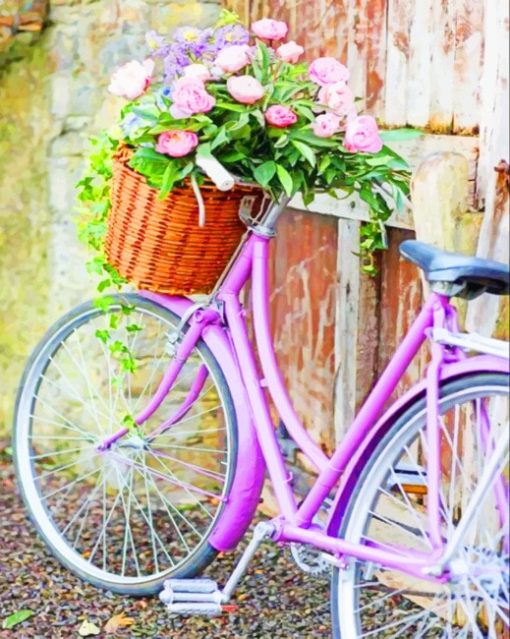 vintage bike with flower basket paint by numbers