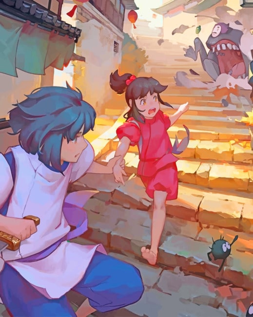 Chihiro And Haru Running paint by numbers