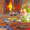 Romantic Fireplace Dinner paint by numbers