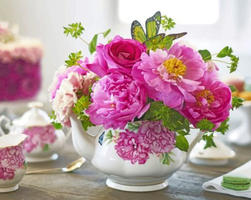 Peonies In Teapot paint by numbers