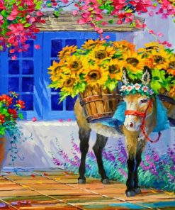 Donkey And Sunflowers Paint by numbers