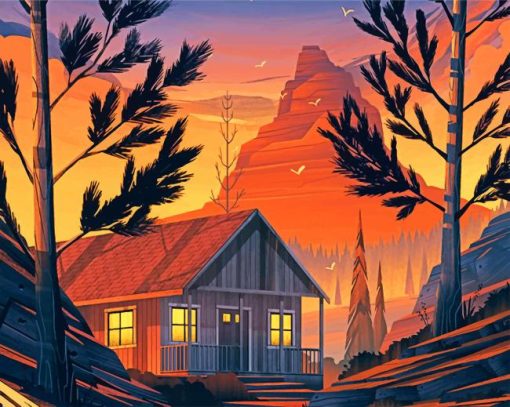Forest Cabin Illustration Paint by numbers