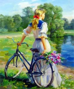 Girl And Bike Paint by numbers