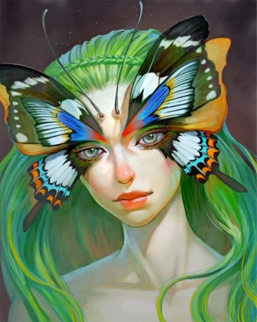 Butterfly Green Girl paint by numbers