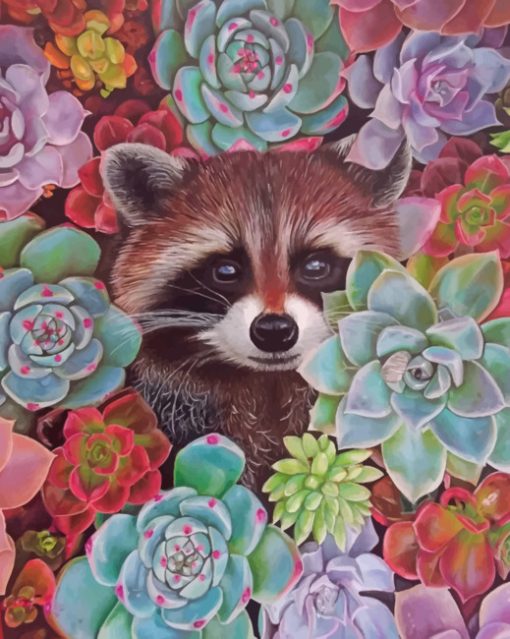 raccoon In Succulent paint by numbers