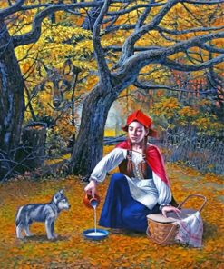 Woman feeding A Wolf paint by numbers