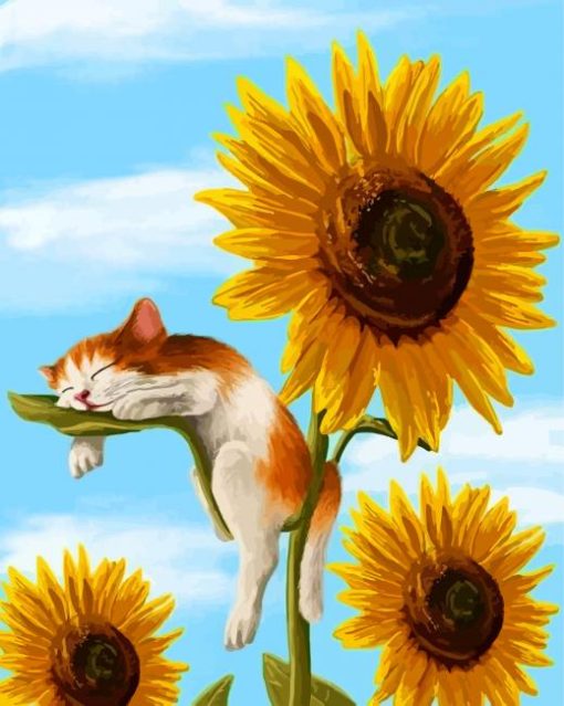 Cat on Sunflower paint by number