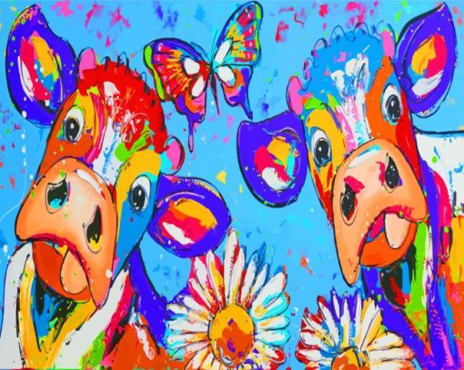 Colorful Cows And Butterfly Paint by numbers