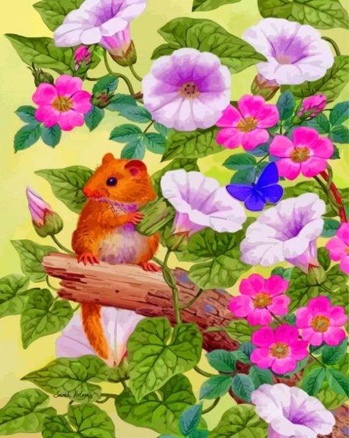 Hamster And Flowers Paint by numbers