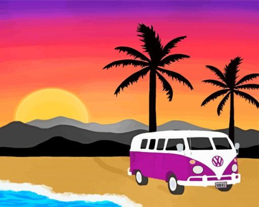 Purple Volkswagen Bus Paint by numbers