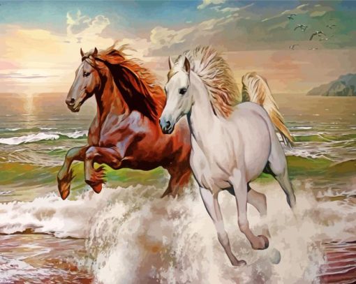 Running Horses In Sea Paint by numbers
