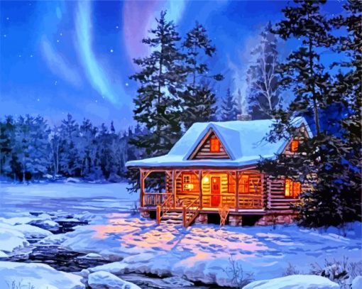 Snow Winter Cottage Paint by numbers