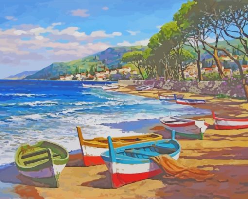 Boats By Beach Paint by numbers