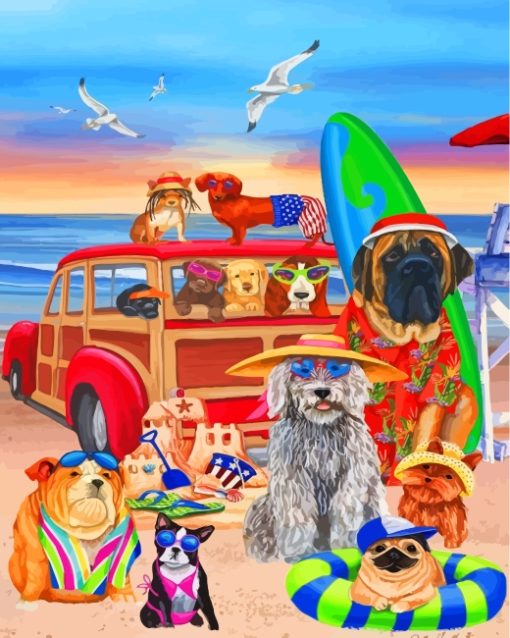 Dogs In Beach Paint by numbers