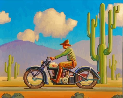 Western Man On Motorcycle Paint by numbers