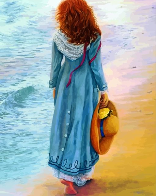 Woman Walking By Sea Paint by numbers