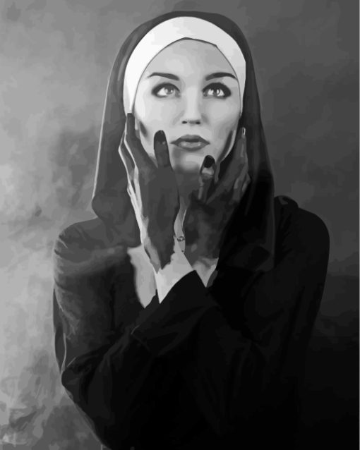 ballck-and-white-nun-paint-by-numbers