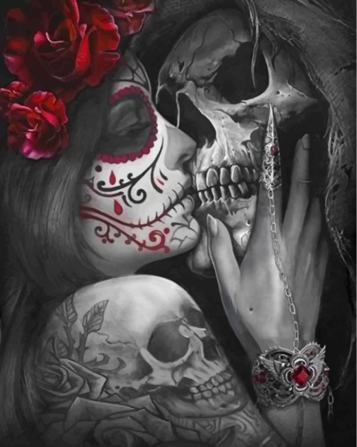 Sugar Skull Kissing Skeleton Paint by numbers