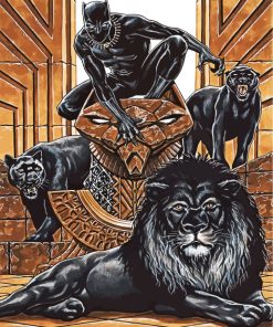 Black Panthers And Black Lion Paint by numbers
