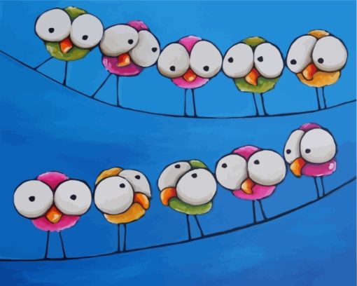Cartoon Birds On Wire paint by numbers