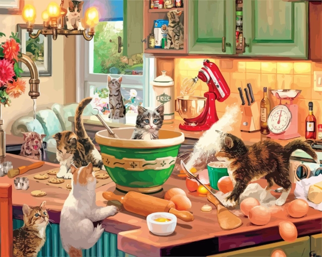 Cats In The Kitchen Paint by numbers