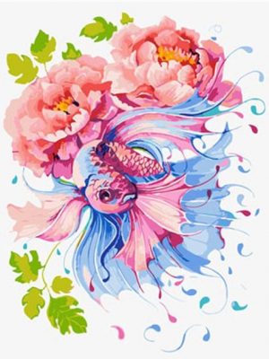Betta Fish Peony Flower paint by numbers