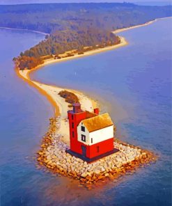 vintage Round Island Lighthouse paint by numbers