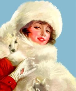 Edwardian Classy Lady With Her White Puppy paint by numbers