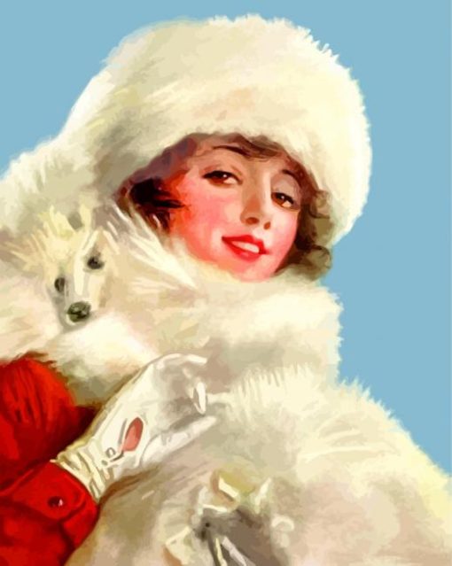 Edwardian Classy Lady With Her White Puppy paint by numbers