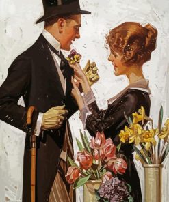 Edwardian Couple Near Flowers paint by numbers