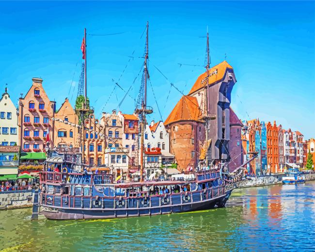 Gdansk Poland Houses Castles Rivers paint by numbers