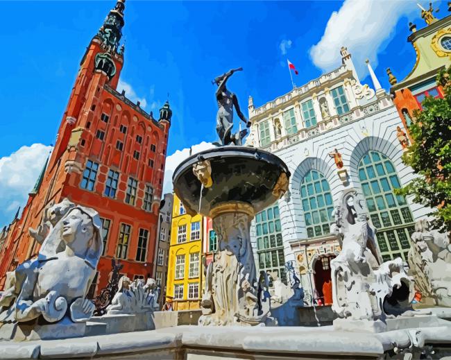 Neptune Fountain Gdansk paint by numbers