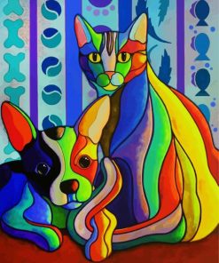 Cute And Colorful Cat And Dog paint by numbers
