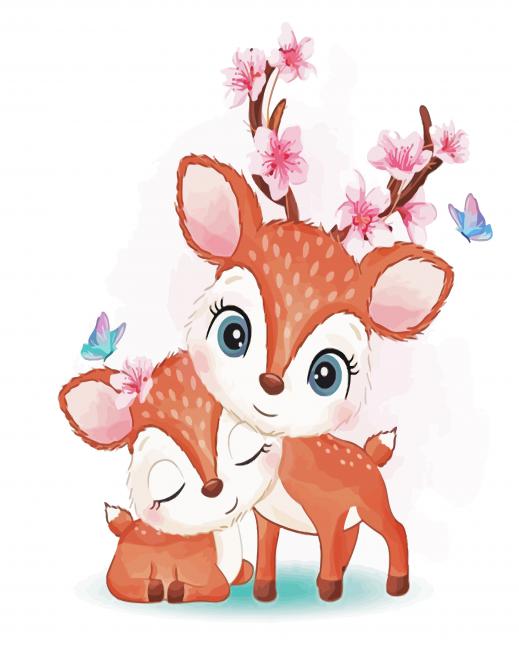 Cute Two Deers With Flowers paint by numbers