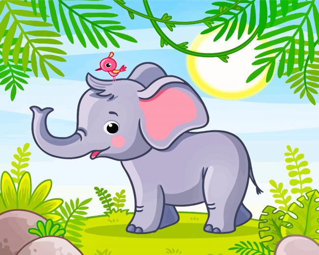 Cute Elephant And Bird paint by numbers