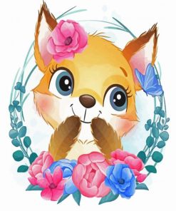 Cute Little Fox With Flowers paint by numbers