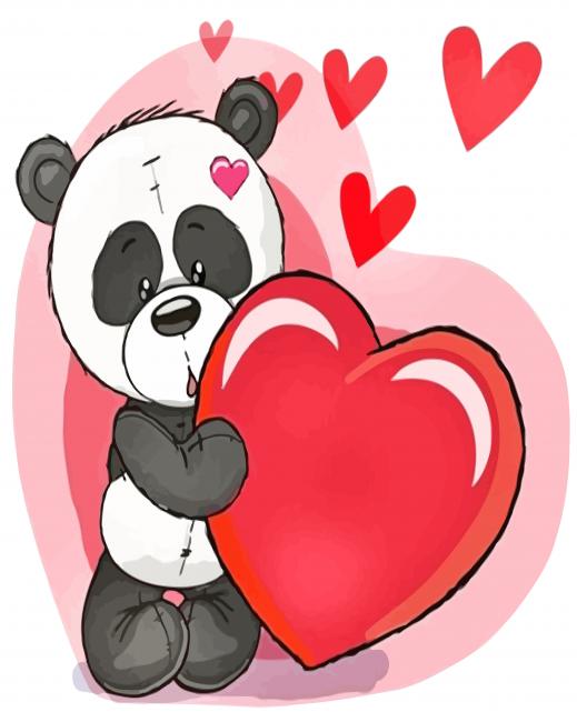 Cute Panda Holding Heart paint by numbers