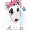 Cute Little White Dog With Flowers paint by numbers