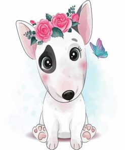 Cute Little White Dog With Flowers paint by numbers