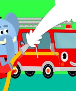 Elephant Fireman And Firetruck paint by numbers