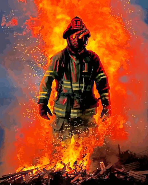 Firefighter Getting Out Of Fire paint by numbers