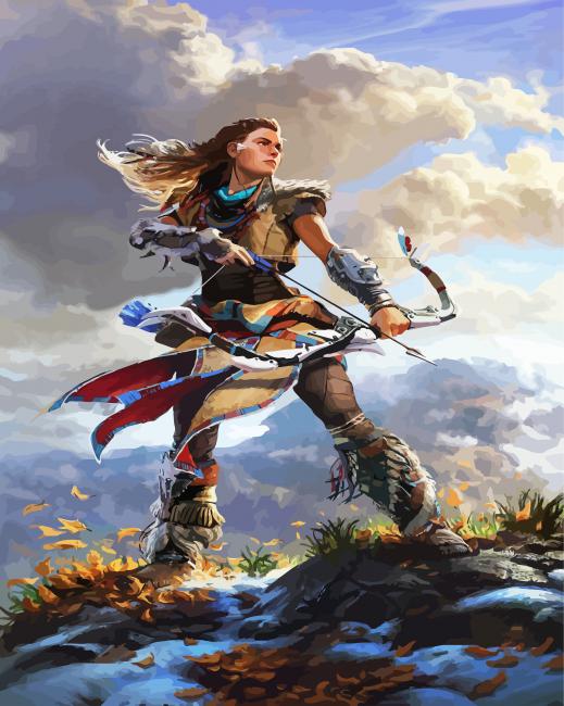 Aloy Hunter Video Game paint by numbers