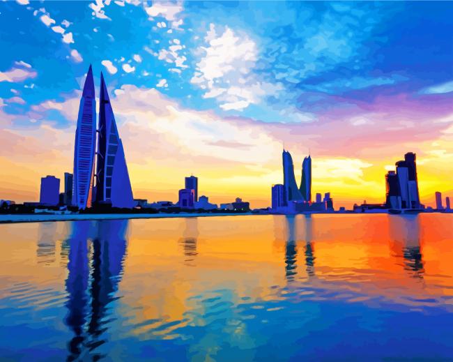 Bahrain Skyline Reflection paint by numbers