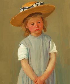 Cute Little Girl With Hat And Blue Dress paint by numbers